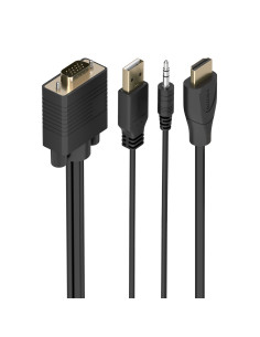 AISENS Cable Conversor HDMI a SVGA+Audio, HDMI A M-SVGA M+Jack 3.5 M+USB-A M, Negro, 1.5m
