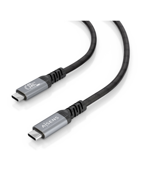 AISENS Cable USB4 Gen3x2 Aluminio 40Gbps 8K@60Hz 5A 48V 240W E-Mark, Tipo USB-C M-USB-C M, Negro, 2.0m