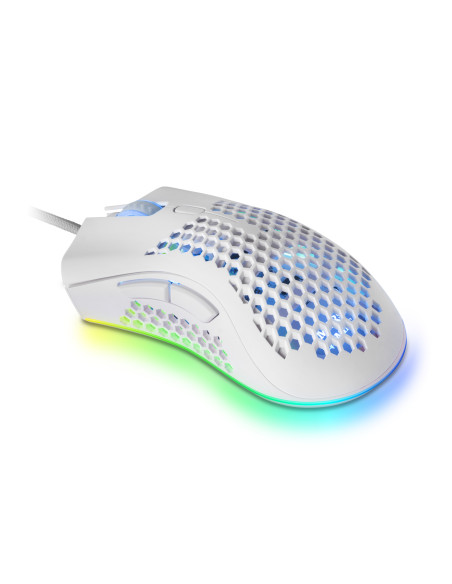 Mars Gaming MMEX, Ratón Gaming RGB, 32K DPI, Cable Feather, Switches Ópticos, Blanco, One Size