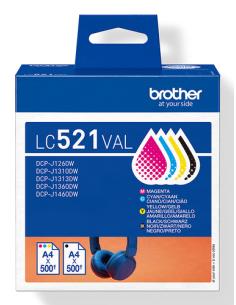 Brother LC521VAL cartucho de tinta 4 pieza(s) Original Negro, Cian, Magenta, Amarillo