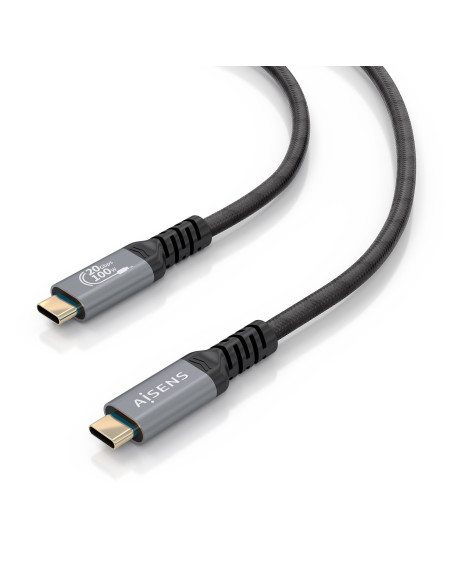 AISENS Cable USB 3.2 Gen2x2 Aluminio 20Gbps 8K@30Hz 5A 100W E-Mark, Tipo USB-C M-USB-C M, Negro, 3.0m