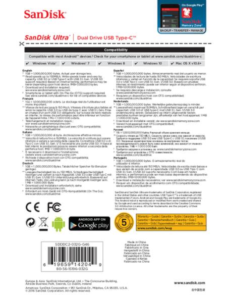 SanDisk Ultra Dual Drive USB Type-C unidad flash USB 32 GB USB Type-A / USB Type-C 3.2 Gen 1 (3.1 Gen 1) Negro, Plata