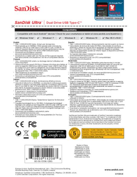 SanDisk Ultra Dual Drive USB Type-C unidad flash USB 128 GB USB Type-A / USB Type-C 3.2 Gen 1 (3.1 Gen 1) Negro, Plata