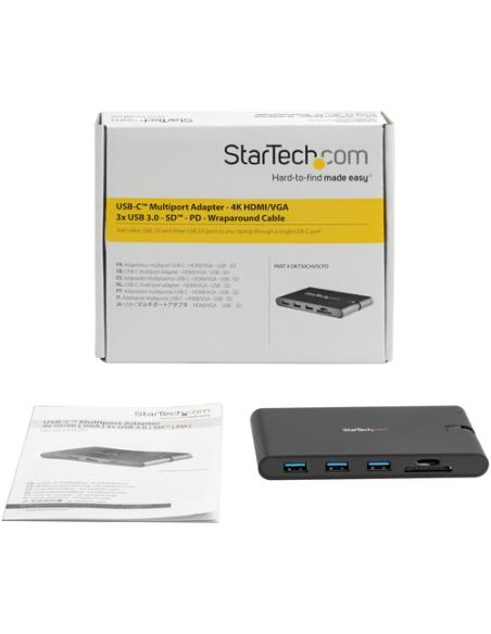 StarTech.com Docking Station USB-C con HDMI y VGA - para Mac y Windows -3x USB 3.0 - SD / micro SD - PD 3.0 - Adaptador USB C a 