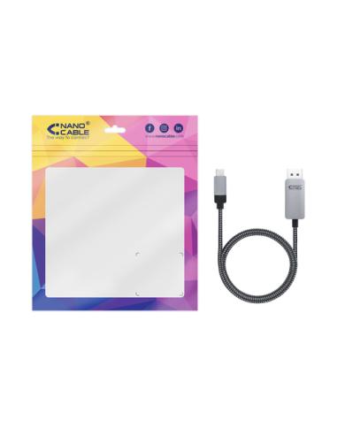 Nanocable 10.15.5002 adaptador de cable de vídeo 1,8 m USB Tipo C DisplayPort Aluminio, Negro