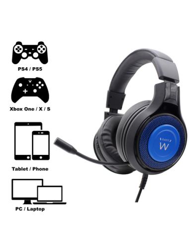 Ewent PL3322 auricular y casco Auriculares Alámbrico Banda para cuello Juego Negro, Azul