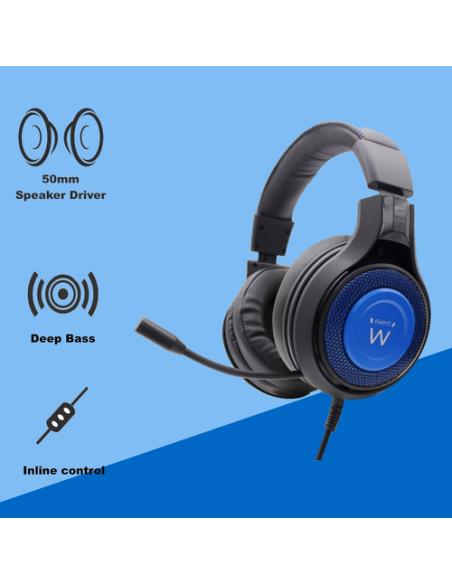 Ewent PL3322 auricular y casco Auriculares Alámbrico Banda para cuello Juego Negro, Azul