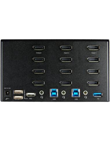 StarTech.com Switch Conmutador KVM de 2 Puertos DisplayPort 1.2 para 4 Monitores - DP HDR UHD 4K de 60Hz - Hub Ladrón de 2 Puert