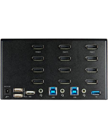 StarTech.com Switch Conmutador KVM de 2 Puertos DisplayPort 1.2 para 4 Monitores - DP HDR UHD 4K de 60Hz - Hub Ladrón de 2 Puert