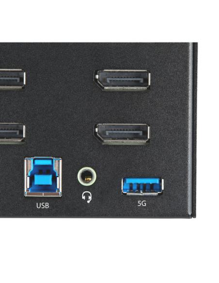 StarTech.com Switch Conmutador KVM de 2 Puertos DisplayPort 1.2 para 4 Monitores - DP HDR UHD 4K de 60Hz - Hub Ladrón de 2 Puert