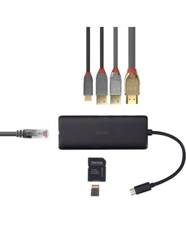 Lindy 43358 base para portátil y replicador de puertos Alámbrico USB 3.2 Gen 1 (3.1 Gen 1) Type-C Negro