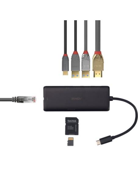 Lindy 43358 base para portátil y replicador de puertos Alámbrico USB 3.2 Gen 1 (3.1 Gen 1) Type-C Negro