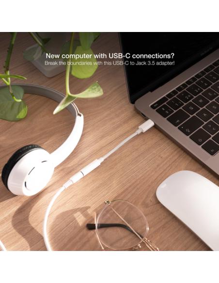 Nanocable Cable Adaptador Audio USB-C/M a Jack 3.5/H, 11 cm, Blanco