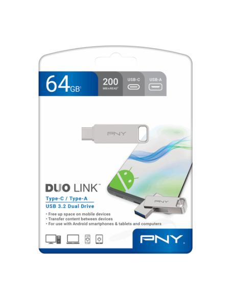PNY DUO LINK unidad flash USB 64 GB USB Type-A / USB Type-C 3.2 Gen 1 (3.1 Gen 1) Acero inoxidable