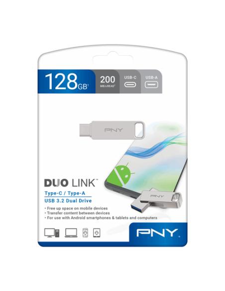 PNY DUO LINK unidad flash USB 128 GB USB Type-A / USB Type-C 3.2 Gen 1 (3.1 Gen 1) Acero inoxidable