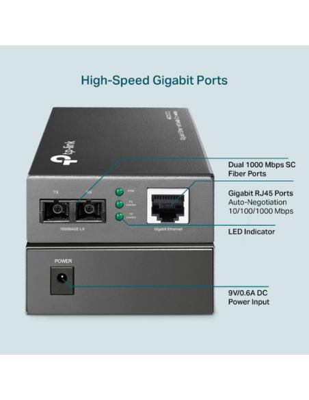 TP-Link MC210CS convertidor de medio 1000 Mbit/s 1310 nm Monomodo Negro