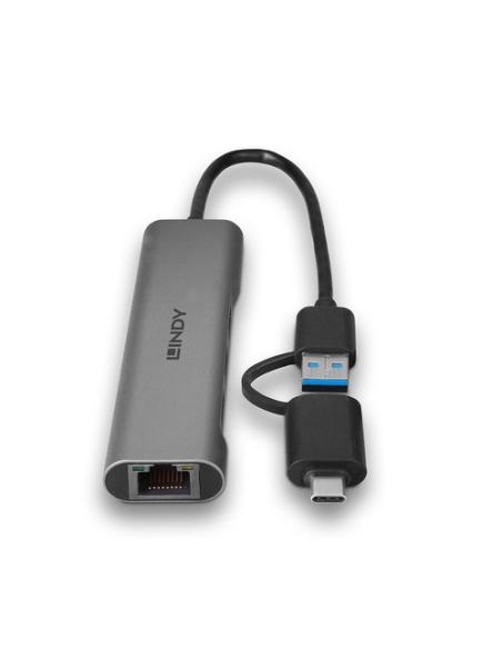 Lindy 43379 hub de interfaz USB 3.2 Gen 1 (3.1 Gen 1) Type-A + Type-C 5000 Mbit/s Gris