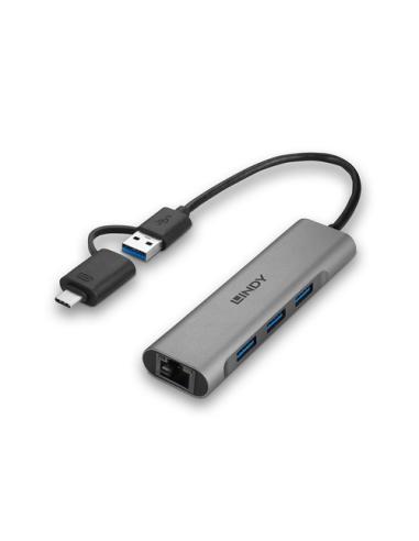 Lindy 43379 hub de interfaz USB 3.2 Gen 1 (3.1 Gen 1) Type-A + Type-C 5000 Mbit/s Gris
