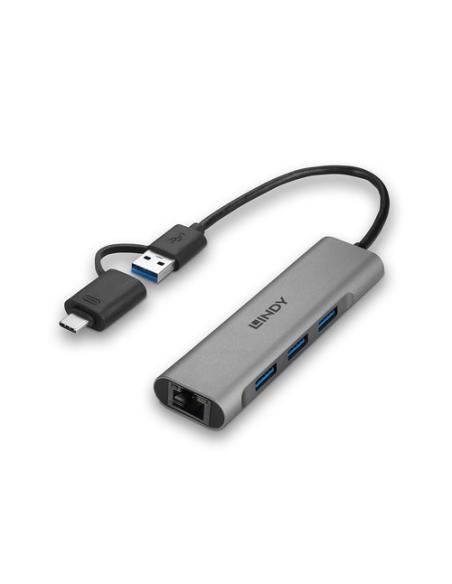Lindy 43379 hub de interfaz USB 3.2 Gen 1 (3.1 Gen 1) Type-A + Type-C 5000 Mbit/s Gris
