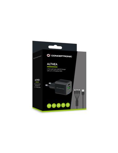 Conceptronic ALTHEA16B cargador de dispositivo móvil Universal Negro Corriente alterna Carga rápida Interior