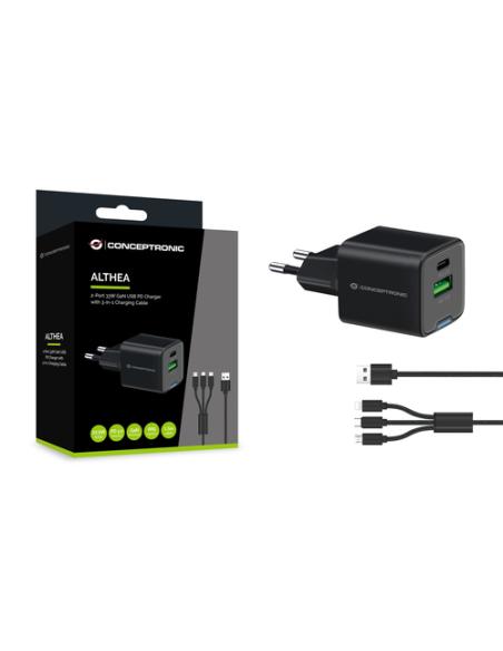 Conceptronic ALTHEA16B cargador de dispositivo móvil Universal Negro Corriente alterna Carga rápida Interior