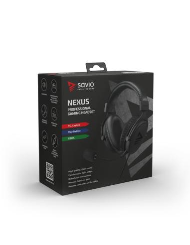 Savio NEXUS Auriculares Alámbrico Casco Juego Negro