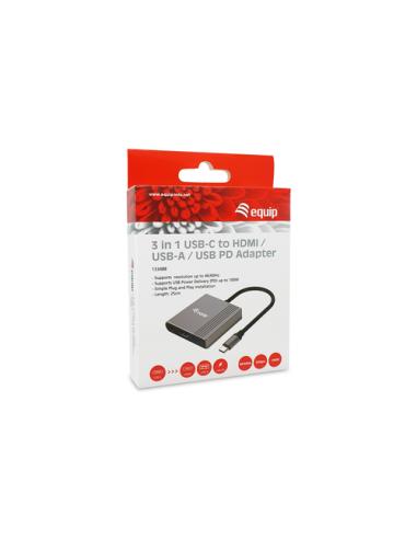 Equip Adaptador 3 en 1 USB-C a HDMI / USB-A / USB PD, 4K/60Hz, 100W USB PD