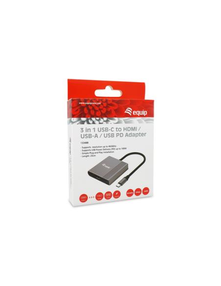Equip Adaptador 3 en 1 USB-C a HDMI / USB-A / USB PD, 4K/60Hz, 100W USB PD