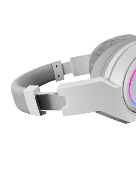 Mars Gaming MHW-100 Blanco, Auriculares Inalámbricos ARGB Flow, Micrófono ENC Extraíble,Cancelación de Ruido Activa ENC + Pasiva