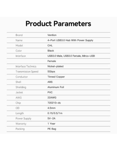 Vention Hub USB 3.0 CHLBD/ 4xUSB/ 50cm