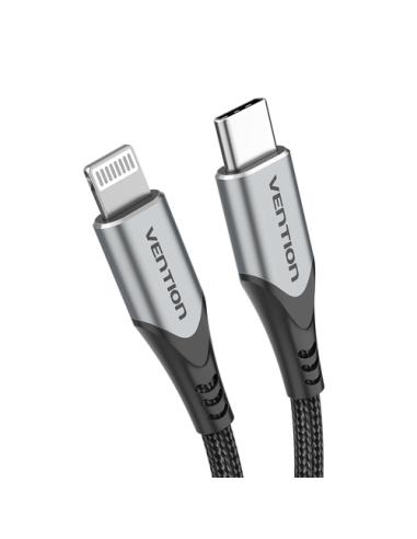 Vention Cable USB 2.0 Tipo-C Lightning TACHH/ USB Tipo-C Macho - Lightning Macho/ 2m/ Gris y Negro