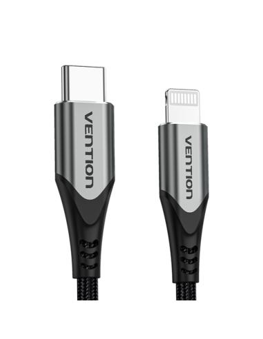 Vention Cable USB 2.0 Tipo-C Lightning TACHH/ USB Tipo-C Macho - Lightning Macho/ 2m/ Gris y Negro