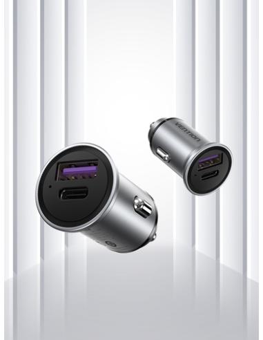 Vention Cargador de Coche FFFH0/ 1xUSB-Tipo C/ 1xUSB/ 30W