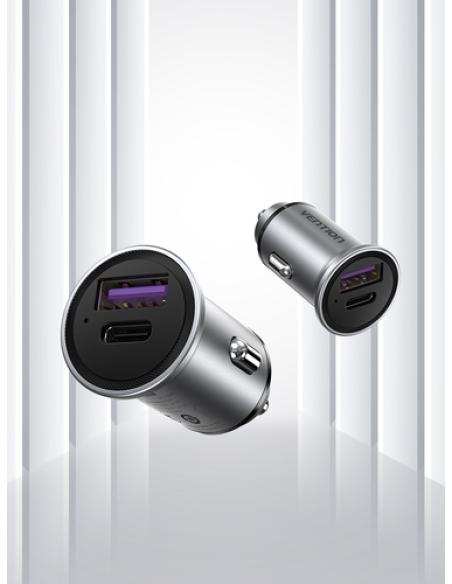 Vention Cargador de Coche FFFH0/ 1xUSB-Tipo C/ 1xUSB/ 30W