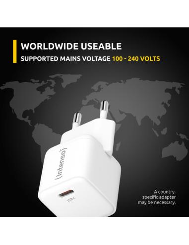 Intenso POWER ADAPTER USB-C GAN/7803022 Universal Blanco Corriente alterna Carga rápida Interior
