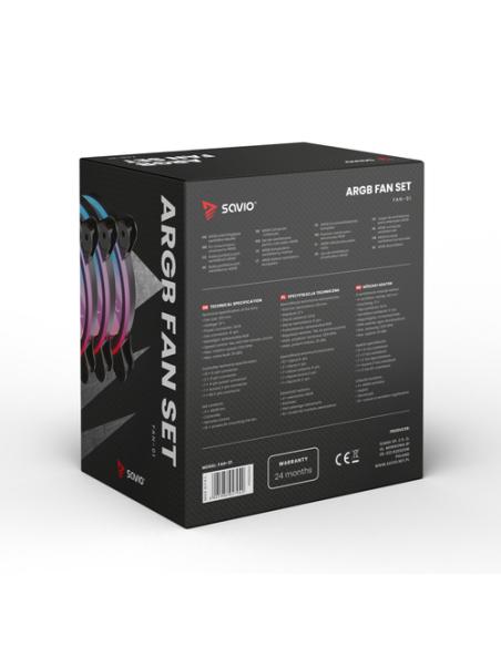 Savio FAN-01 4-pack 120mm ARGB fan including controller and remote control Carcasa del ordenador Ventilador 12 cm Negro 4 pieza(