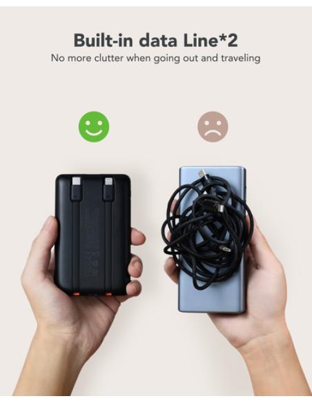 VEGER C11 VG-W1170 PowerBank 10000mAh smallest PD20W with cables bulit-in