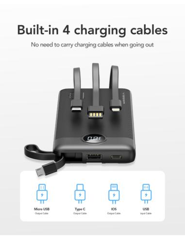 VEGER C10 VG-W1116 PowerBank 10000mAh with cables bulit-in