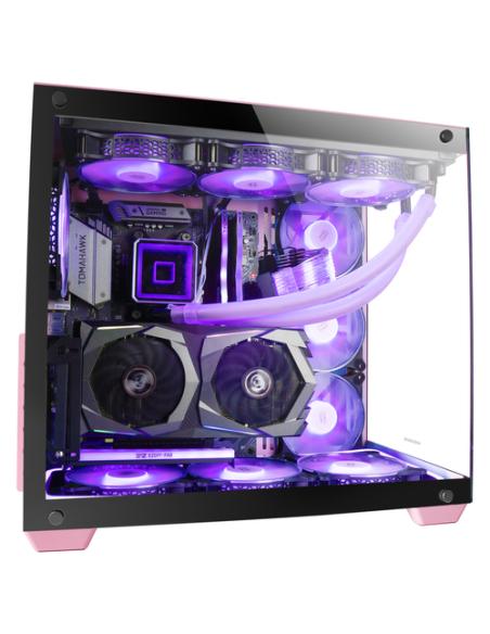 Mars Gaming MCV4 Rosa, Torre Gaming Custom XXL E-ATX, Ventana Cristal Templado Lateral y Frontal Sin Marco, Estructura Modular D
