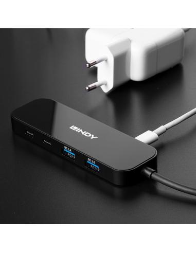 Lindy 43334 hub de interfaz USB 3.2 Gen 2 (3.1 Gen 2) Type-C 10000 Mbit/s Negro