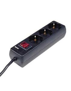 Hama 00030392 | Regleta 3 tomas con interruptor iluminado, cable 1.4m, color negro., 3 salidas AC, 230 V, 50 Hz, 3500 W, Negro, 2