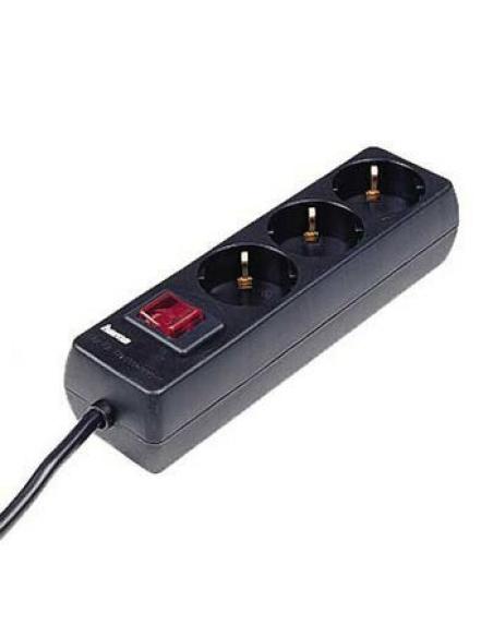 Hama | Regleta 3 tomas con interruptor iluminado, cable 1.4m, color negro.