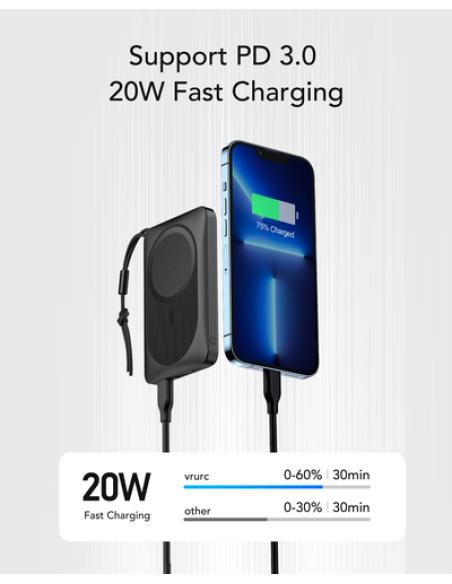 VEGER MagOn W1151-B 10000mAh powerbank Magnetic Wireless PD20W