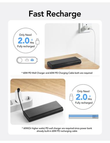 VEGER TC130 VG-W2503-T130 25000mAh powerbank 130W cables bulit-in