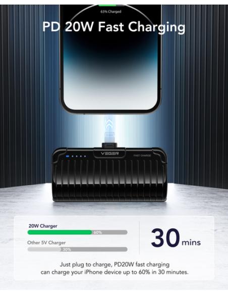 VEGER PLUGON-L PRO VG-W0558P 5000mAh Powerbank Lightning Bulit-in with KickStand