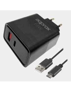 Approx APPUSBWALL65W cargador de dispositivo móvil Universal Negro Corriente alterna Carga rápida Interior