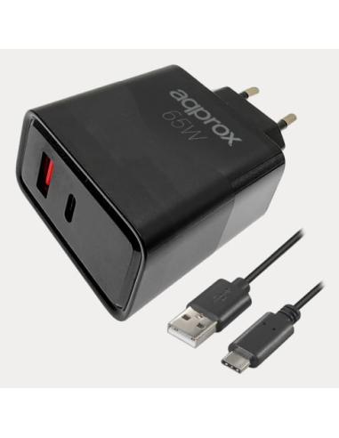 Approx APPUSBWALL65W cargador de dispositivo móvil Universal Negro Corriente alterna Carga rápida Interior