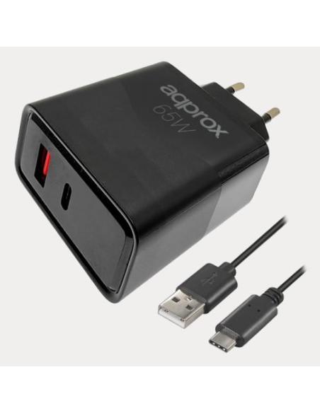 Approx APPUSBWALL65W cargador de dispositivo móvil Universal Negro Corriente alterna Carga rápida Interior