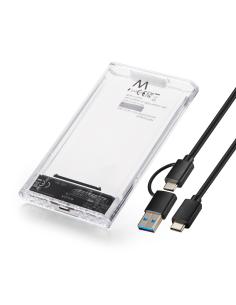 CAJA EXTERNA DISCO DURO 2.5" HDD/SSD SATA EWENT TRANSPARENTE USB-C+A 3.2 SIN TORNILLOS / EW7064