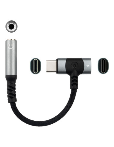 Nanocable 10.24.1207 cambiador de género para cable USB-C + USB-C 3.5 mm Negro